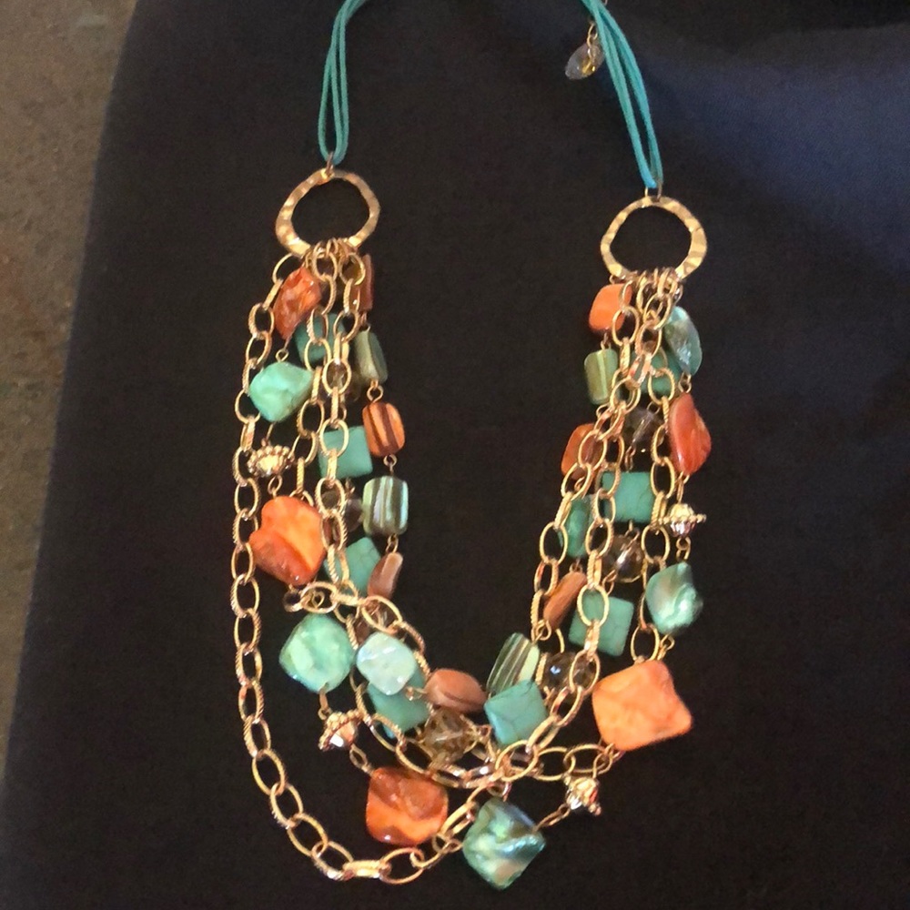 VINTAGE 6 strand necklace w/various stones